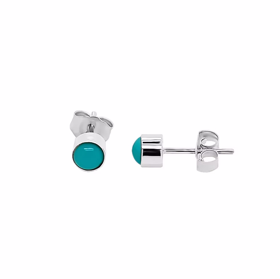 14K Gold Turquoise Stud Earrings (4 MM; Round Cut; Bezel Setting)
